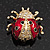 Black/Red Enamel Crystal Lady Bug Brooch In Gold Plated Metal - 2cm Length - view 8