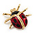 Black/Red Enamel Lady Bug Brooch In Gold Plated Metal - 3cm Length