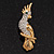 Gold Plated Clear Austrian Crystal Parrot Bird Brooch - 50mm L - view 2