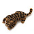 Crystal Enamel Tiger Brooch In Antique Gold Metal