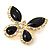 Black Enamel Diamante Butterfly Brooch In Light Gold Metal - 3cm Length - view 6