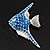 Blue Crystal Exotic 'Fish' Brooch In Rhodium Plated Metal