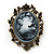 Ash Grey Crystal Cameo 'Regal Lady' Brooch In Antique Gold Plating