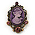 Purple Crystal Cameo 'Regal Lady' Brooch In Antique Gold Plating