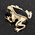 Small Black Enamel 'Frog' Brooch In Gold Plated Metal - 2.5cm Length - view 2