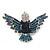 Blue Swarovski Crystal 'Flying Bird' Brooch In Rhodium Plated Metal - 5cm Length - view 1