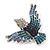 Blue Swarovski Crystal 'Flying Bird' Brooch In Rhodium Plated Metal - 5cm Length - view 3
