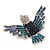 Blue Swarovski Crystal 'Flying Bird' Brooch In Rhodium Plated Metal - 5cm Length - view 10