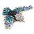 Blue Swarovski Crystal 'Flying Bird' Brooch In Rhodium Plated Metal - 5cm Length - view 7