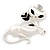 White Matte Enamel 'Lady Cat With Black Rose' Brooch In Silver Tone Metal - 5.5cm Length - view 5