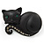 Cute Black 'Little Kitty' Diamante Brooch - 4cm Length - view 2