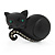 Cute Black 'Little Kitty' Diamante Brooch - 4cm Length