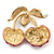 Large Diamante Enamel 'Double Cherry' Brooch In Gold Plated Metal - 5cm Length - view 5