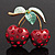 Large Diamante Enamel 'Double Cherry' Brooch In Gold Plated Metal - 5cm Length - view 2