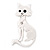 White Matte Enamel 'Cat' Brooch In Silver Tone Metal - 7cm Length - view 3