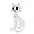 White Matte Enamel 'Cat' Brooch In Silver Tone Metal - 7cm Length - view 4