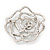 Silver Tone Ash Grey Swarovski Crystal 'Rose' Brooch - 6cm Diameter - view 5