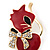 Red Enamel Kitty With Crystal Bow In Gold Plated Metal Brooch - 5.5cm Length - view 3