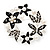 Black Enamel Simulated Pearl Crystal Wreath Brooch In Silver Tone Finish - 5cm Diameter