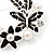 Black Enamel Simulated Pearl Crystal Wreath Brooch In Silver Tone Finish - 5cm Diameter - view 4