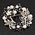 Black Enamel Simulated Pearl Crystal Wreath Brooch In Silver Tone Finish - 5cm Diameter - view 2