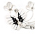 Flower & Butterfly White/Black Enamel Crystal Brooch In Silver Tone Metal - 6cm Length - view 4