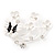 Flower & Butterfly White/Black Enamel Crystal Brooch In Silver Tone Metal - 6cm Length - view 5