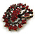Burgundy Red & Jet-Black Diamante Corsage Brooch (Antique Gold Tone) - view 2