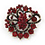 Burgundy Red & Jet-Black Diamante Corsage Brooch (Antique Gold Tone) - view 10