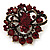 Burgundy Red & Jet-Black Diamante Corsage Brooch (Antique Gold Tone) - view 5