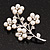 White Faux Pearl Floral Brooch In Silver Tone Metal - 6cm Length