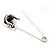 Double Skull Safety Pin Brooch In Silver Metal - 6.5cm Length - view 6