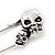 Double Skull Safety Pin Brooch In Silver Metal - 6.5cm Length - view 3