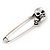 Double Skull Safety Pin Brooch In Silver Metal - 6.5cm Length