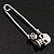Double Skull Safety Pin Brooch In Silver Metal - 6.5cm Length - view 4