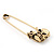 Double Skull Safety Pin Brooch In Burn Gold Metal - 6.5cm Length - view 7