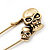 Double Skull Safety Pin Brooch In Burn Gold Metal - 6.5cm Length - view 3