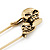 Double Skull Safety Pin Brooch In Burn Gold Metal - 6.5cm Length - view 4