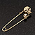 Double Skull Safety Pin Brooch In Burn Gold Metal - 6.5cm Length - view 2