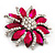Magenta/Clear Diamante Floral Corsage Brooch In Silver Metal - 5.5cm Diameter - view 2