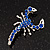 Royal Blue Diamante 'Scorpion' Brooch In Silver Finish - 4.5cm Length - view 2