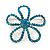 Teal Crystal Open Flower Brooch In Silver Finish - 4.5cm Diameter - view 5