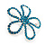 Teal Crystal Open Flower Brooch In Silver Finish - 4.5cm Diameter - view 3