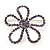 Amethyst Crystal Open Flower Brooch In Silver Finish - 4.5cm Diameter