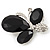 Black/Clear Diamante Asymmetrical 'Butterfly' Brooch In Silver Finish - 4cm Length - view 2