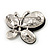 Black/Clear Diamante Asymmetrical 'Butterfly' Brooch In Silver Finish - 4cm Length - view 3