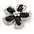 Black/Clear Diamante 'Flower' Corsage Brooch In Silver Metal - 5cm Diameter - view 2