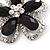 Black/Clear Diamante 'Flower' Corsage Brooch In Silver Metal - 5cm Diameter - view 3