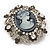 Silver Tone Clear/ Dim Grey Diamante 'Cameo' Brooch - 4.5cm Length - view 2