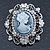 Silver Tone Clear/ Dim Grey Diamante 'Cameo' Brooch - 4.5cm Length - view 7